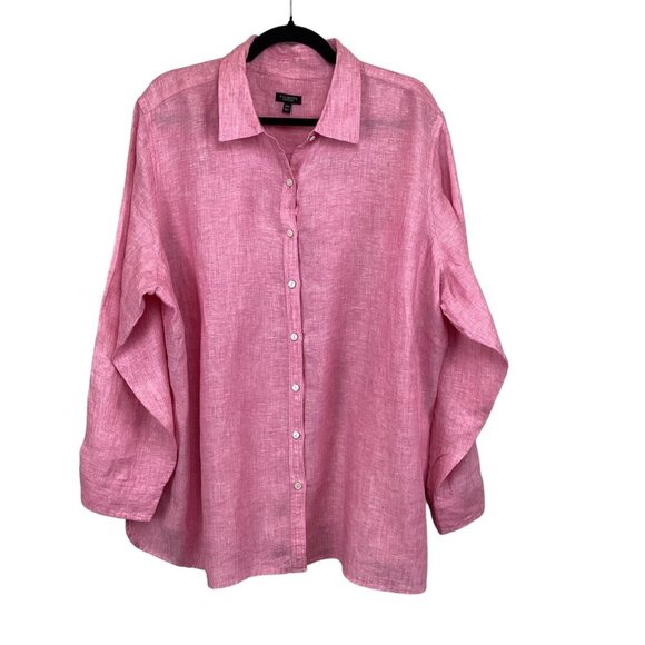 Talbots Woman Petites 3XP‎ Pink Button-Up 100% Linen Shirt Top Like New - Picture 1 of 9